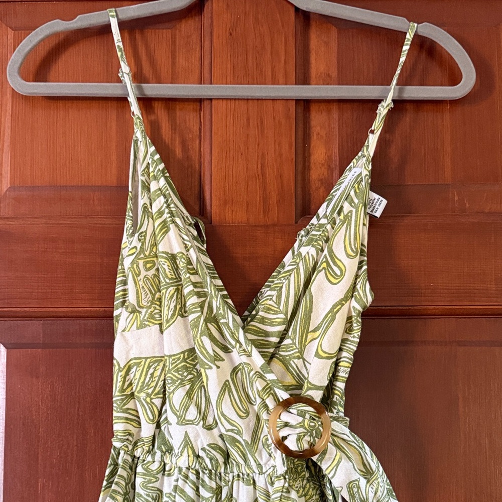 Sincerely Jules Tropical Green and Cream Jumpsuit